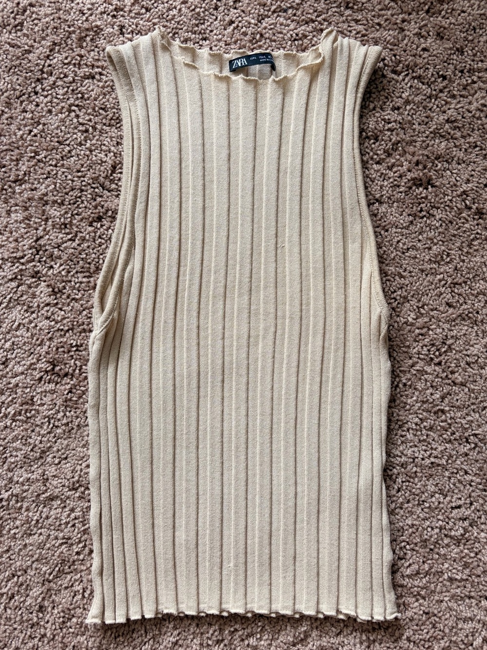 ZARA Beige Ribbed Sleeveless Tank